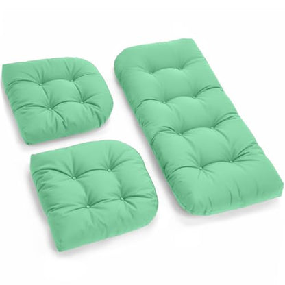 All Weather Outdoor Wicker Chair Cushions of 3 Pieces, Waterproof Outdoor Wicker Chair Cushion for Patio Furniture Loveseat Settee Bench, 1 Loveseat and 2 U-Shaped Thickened Cushions, Cyan - color: Cyan