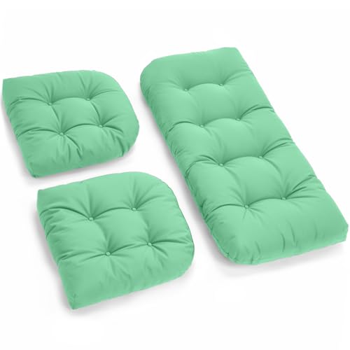 All Weather Outdoor Wicker Chair Cushions of 3 Pieces, Waterproof Outdoor Wicker Chair Cushion for Patio Furniture Loveseat Settee Bench, 1 Loveseat and 2 U-Shaped Thickened Cushions, Cyan - color: Cyan