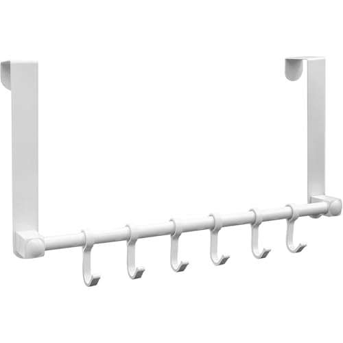 Duty Over The Door Hooks, Moving 6 Door Hooks Over Door Coat Rack for Hanging, Over the Door Hanger Organizer for Bathroom, Aluminum Heavy Duty Door Organizer for Towel Robe Hat Bag (White) - color: White