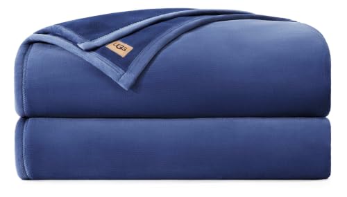 UGG Coco Queen Bed Blanket, Ultra Soft Fleece Blanket, 90" x 92", Blue | Fits Full & Queen Beds, Oversized Throw, Made for Bed, Living Room Decor, Birthday Gift, Machine Washable, Oeko-Tex Certified - color: Blue, size: Queen