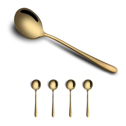 Round Stainless Steel Bouillon Spoons Soup Spoon, Gold Stainless Steel Large, Heavy-Weight Deep Bowl Spoon Set, Dinner Metal Spoons Set Grain Dessert Milk, Set of 4 - size: 4 pcs Gold