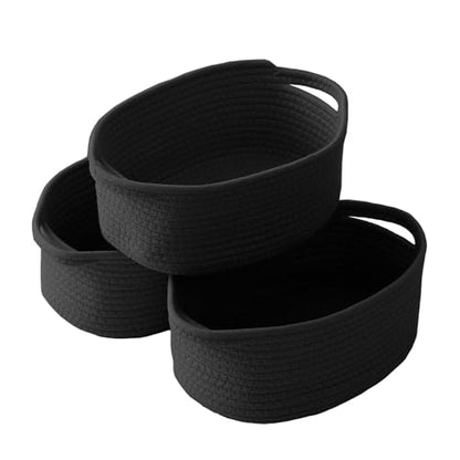 JMvicyroam Small Woven Basket, Empty Gift Basket, Black/3 Pack | Small Gift Basket, Cotton Rope, 12 x 8 x 26 in, Handles, Includes Ribbon and Bag, Birthday Gift Basket - color: Black, size: 3 Pack