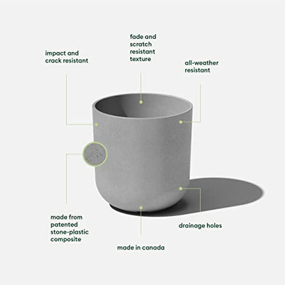 Veradek Round Lima Plastic Planter Pots for Indoor/Outdoor Garden Use, Gray, Suitable for Small to Large Succulent Plants, Flowers, Modern Interior Plants | Made From a Durable Plastic-Stone Composite With Pre-Drilled Drainage Holes. Modern Porch/Patio Dé
