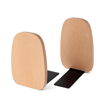 2-Pack Oval Beech Bookends, 5.5x4.7in | Solid Wood, Natural Grain, Non-Slip Base, One-Piece Design, for Shelves/Desk/Home Office - color: Beech Oval