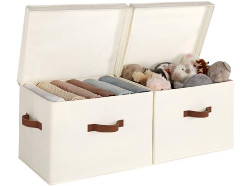 StorageWorks Fabric Storage Bins with Lids, Closet Storage Bins | Flip-Top Lid, 3 Handles, Collapsible, Stackable, for Clothes Blankets, Multi-Purpose, Jumbo, Ivory White, 2-Pack - color: Ivory White, size: Jumbo