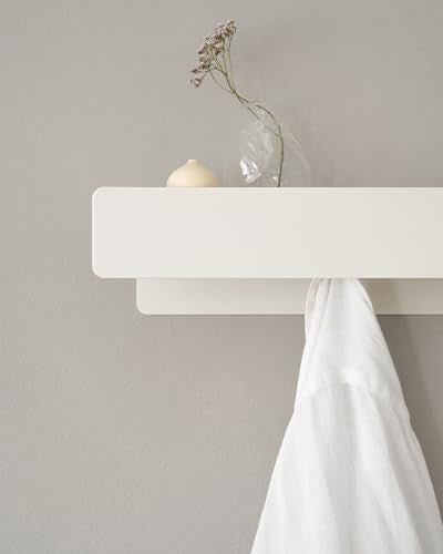 Kazai. Coat Rack Wall Mount 'Kian' | Modern Coat Rack with Hidden Hooks and Shelf | Designer Metal Wall Mounted Clothes Hook | Heavy Duty Entryway Wall Hanger | White - size: 6 Hooks