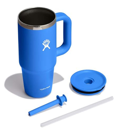 Hydro Flask Travel Tumbler with Handle, Lid and Straw - Insulated Stainless Steel in 24 Oz Cascade - color: Cascade, size: 24 Ounces