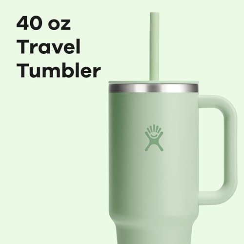 Hydro Flask 40 Oz Travel Tumbler with Handle, Lid and Straw - Insulated Stainless Steel in 40 Oz Aloe Green - color: ALOE, size: 40 Ounces