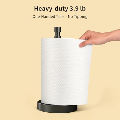 3.9lbs Heavy Duty Paper Towel Holder Countertop Weighted Base Black | Stainles Steel,Modern Standing Countertop Dispenser for Kitchen,Easy One-Handed Tear - color: Black