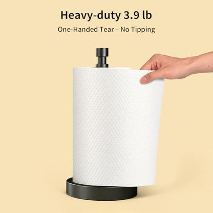 3.9lbs Heavy Duty Paper Towel Holder Countertop Weighted Base Black | Stainles Steel,Modern Standing Countertop Dispenser for Kitchen,Easy One-Handed Tear - color: Black