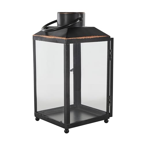 Deco 79 Metal Modern Candle Lantern with Gold Accents, 8" x 7" x 14", Black - size: 8" x 7" x 14