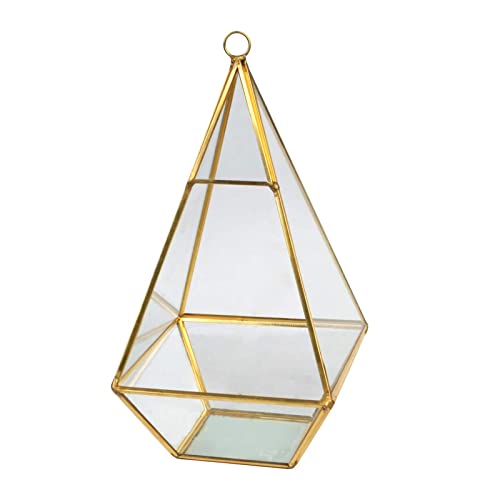 Ashland 9.5” Gold Geometric Triangle Glass Terrarium - Hanging Planter for Succulents and Air Plants - Bulk 12 Pack