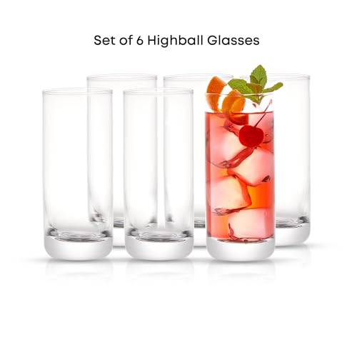 JoyJolt Faye 13oz Highball Glasses, 6pc Tall Glass Sets. Lead-Free Crystal Drinking Glasses. Water Glasses, Mojito Glass Cups, Tom Collins Bar Glassware, and Mixed Drink Cocktail Glass Set - style: Tall glasses