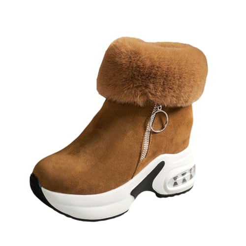 Women's Winter Snow Boots Pointed Toe High Heel Winter Short Boots Comfortable Side-Zip Hidden Wedge Platform Sneakers Booties - color: Brown, size: 5.5