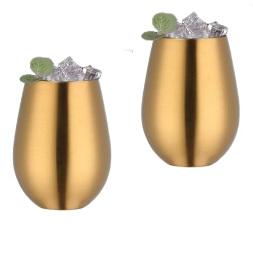 18 Ounces Gold Wine Glasses Set of 2, 18/8 Stainless Steel Stemless Drinking Cups for Cocktails, Durable 304 Stainless Steel Tumbler Wine Glasses Gift Essentials and Dishwasher safe