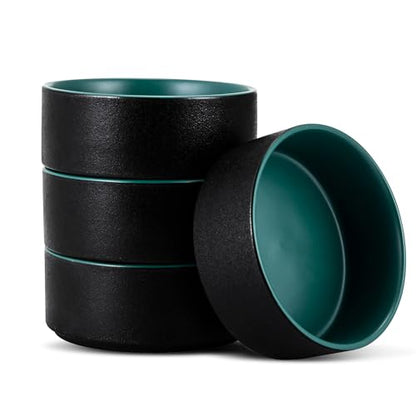 Stoneware Cereal & Soup Bowls Set of 4, 6 Inch, Matte Green | Matte Glaze Ceramic, For Breakfast & Oatmeal, Microwave Safe, Dishwasher Safe - color: Green, size: Cereal Bowls Set (4PCS)
