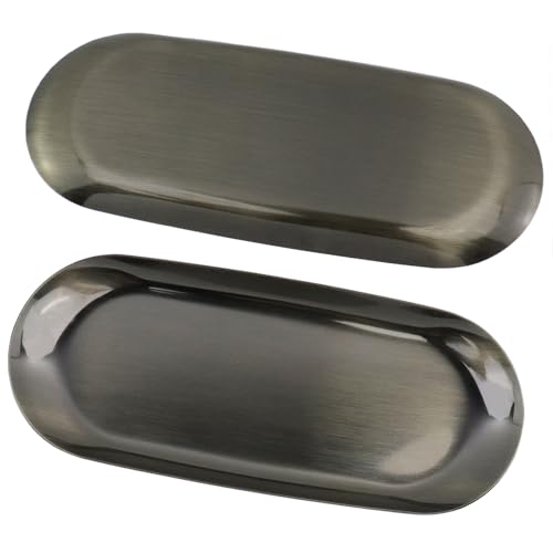 Dnyta 2Pcs Stainless Steel Decorative Tray for Bathroom and Dresser Counter | Decor Jewelry Dish, Decor Makeup Serving Trays for Cosmetics Keys Watch Wallet Trinket (9"x3.8", Oval, Bronze) - style: Oval retro bronze style (2pcs)