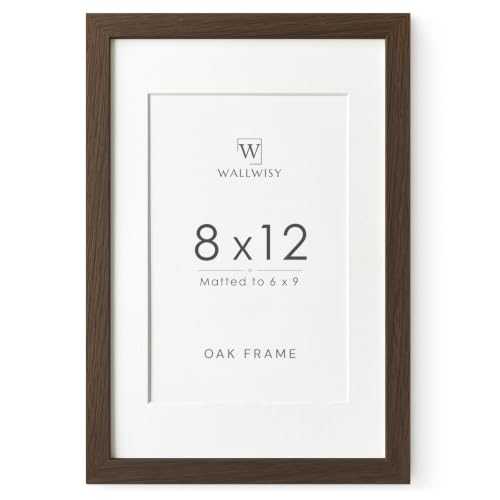8x12 Picture Frame, Solid Oak Wood 8x12 Photo Frames with Mat to 6x9 | 12x8 Natural Oak Frame, Wall and Tabletop Display, Horizontal or Vertical Display, Walnut color, Set of 1 - color: Walnut, size: 8x12 in - 1P