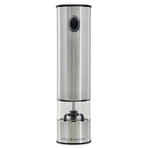 Cole & Mason Battersea Electronic Salt & Pepper Mill - One-Button Salt & Pepper Grinder - Refillable & Adjustable Salt & Pepper Shakers - Kitchen Accessories - Stainless Steel - 1 Pack