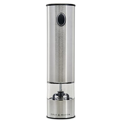 Cole & Mason Battersea Electronic Salt & Pepper Mill - One-Button Salt & Pepper Grinder - Refillable & Adjustable Salt & Pepper Shakers - Kitchen Accessories - Stainless Steel - 1 Pack