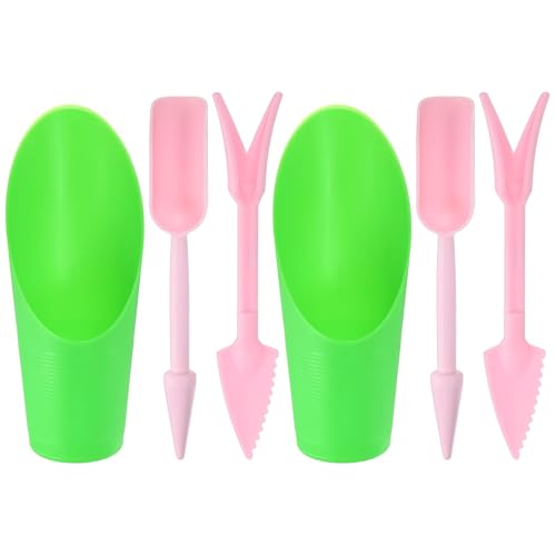 M METERXITY 2-Set Succulent Tools, Plastic 2-in-1 Mini Garden Shovel Hand Succulent Transplanting Tools Garden Shovel Transplant Trowel for Planting/Digging/Aerating/Sowing [Green,Pink] - color: Green,Pink