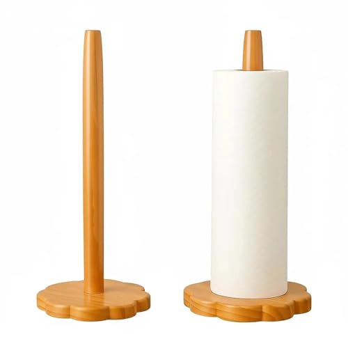 Wood Paper Towel Holder, Countertop Wooden Kitchen Towel Roll Stand with Flower Shape Anti Skid Base Rack Napkin Organizer for Kitchen Countertop Dining Table Cabinet(Wood Color) - color: Flower Shape Base