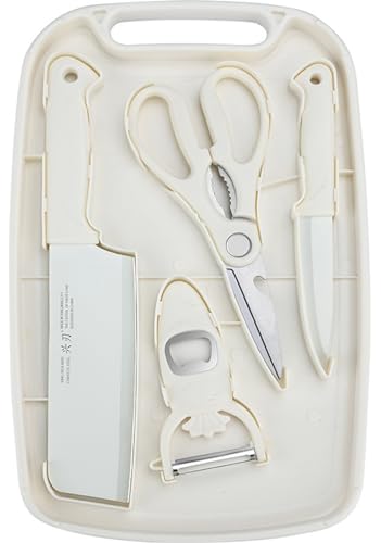 SUJAYU 5 in 1 Mini Knife and Cutting Board Set, Small Camping Cutting Board Cutting Board Scissors, Dorm Kitchen Essentials Travel Knife Set (Beige) - color: Beige