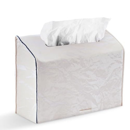 Hand Towels Box Cover,PU Leather Tissue Box Cover Holder Compatible with Kleenex Disposable Paper Hand Towels Suitable for Dining,Kitchen,Bathroom(1-White) - color: 1-white