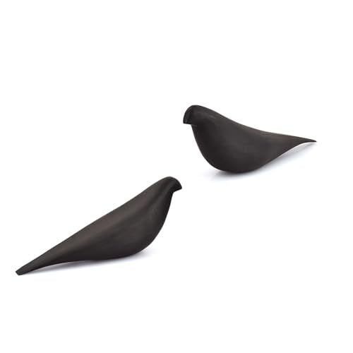 EDHAS Statues Bird Room Decor – Set of 2 Modern Wooden Bird Sculptures – Handmade Acacia Wood, Black Finish Office & Living Room Decor Accents(10.5'' X 2.75'' X 4'')