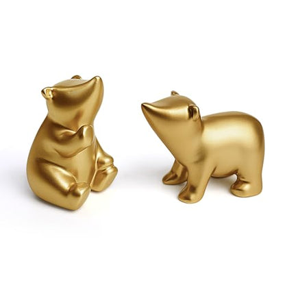 Golden Bear Figurines, 2.5“-3" H Nordic Home Decor Sculptures, Matte Golden Animal Statues Shelf Accent, Small Cute Tabletop Ornament for Room Coffee Table Office, Decoration Gift - Set of 2 - style: Golden Bears