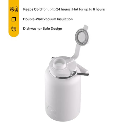 RTIC Half Gallon Outback Jug, Ceramic Lined, White | Stainless Steel, Insulated Water Bottle with Lid and Handle, Double Wall Vacuum Insulation - color: White