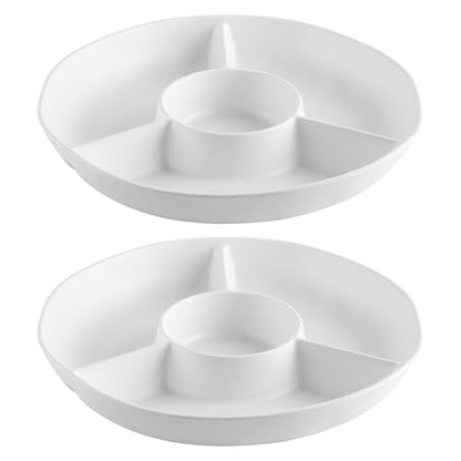 White Chip and Dip Serving Set, Divided Serving Platter Set, 4 Section Appetizers and Cheeses Serving Tray, Compartment Dishes for Party, Christmas, Dessert, Fruit, Candy, 13-inch, Set of 2 - color: White Round Divided Tray