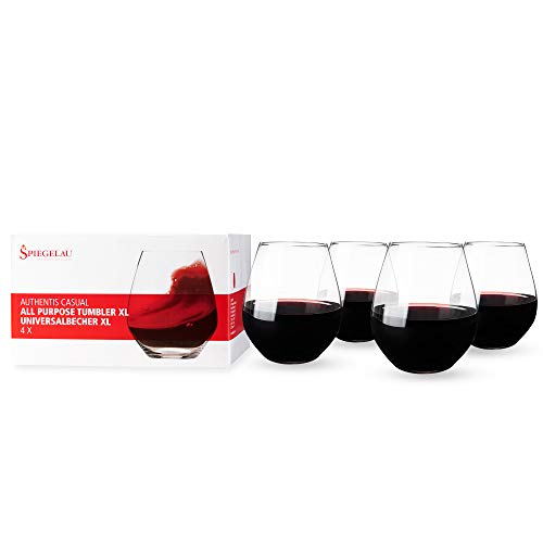 Spiegelau Authentis All Purpose Tumblers, Elegant Crystal Clear Stemless Glasses for Red and White Wines for Housewarming Gifts, Holiday Celebrations, Picnic, Home Bar, 22 oz, Set of 4 - style: XL tumbler