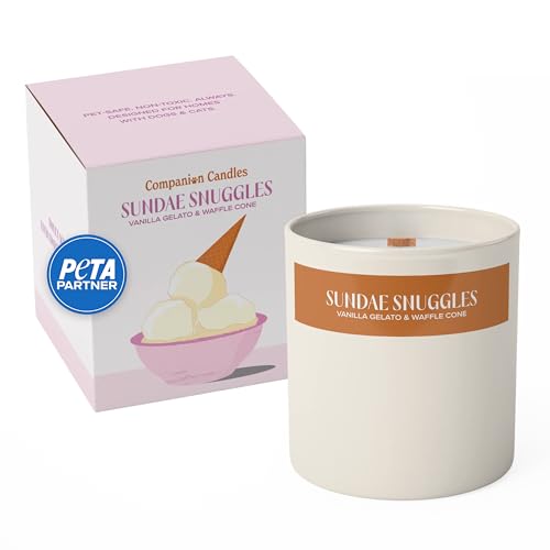 Sundae Snuggles Pet-Friendly Scented Candle – Vanilla Gelato & Waffle Cone Fragrance - Coconut Soy Wax Candle with Wooden Wick, Approx. 50-Hour Burn Time, Made in USA, 8 oz - color: Sundae Snuggles