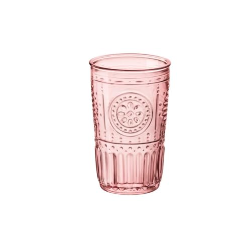 Bormioli Rocco Romantic Set Of 4 Cooler Glasses, 16 Oz. Colored Crystal Glass, Cotton Candy Pink, Made In Italy. | Italian Glass Tumblers for Water, Cocktails, Iced Tea, Juice & Mocktails, Elegant Drinkware for Entertaining, Dishwasher Safe - color: Cotto
