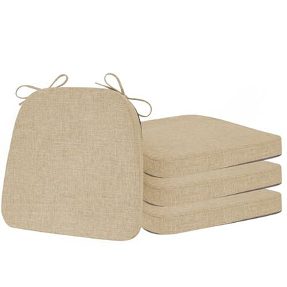 ELFJOY Non-Slip Chair Cushions for Dining Chairs Beige 16.7"x16" | 4 Pack, with Ties and Washable Cover, U Shape, Breathable Fabric, for Kitchen Dining Office Folding Chairs，Comfortable - color: Beige