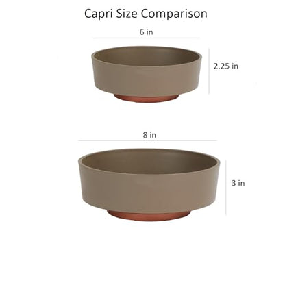 The HC Companies 8 Inch Round Plastic Succulent Capri Bowl 8"x8"x3" in Artisan Taupe with Copper Bottom Color - color: Artisan Taupe, size: 8"