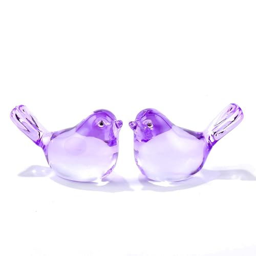 Qianwei 2pcs Purple Glass Birds Figurine Handmade Blown Crystal Home Decor | Crystal Small Summer Bird Animals Collectible Figurines Office Desk Table Home Paperweight Decorations Cardinal Hummingbird - color: 2pcs Purple