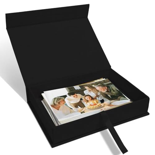 8x10" Archival Photo Storage Box with Lid – Stackable Memory Keepsake Organizer for Photos, Certificates, Jewelry & Scrapbooking Supplies, Photo Cases and Postcard Keeper Storage Container Box Black - color: Black, size: 8" x 10"