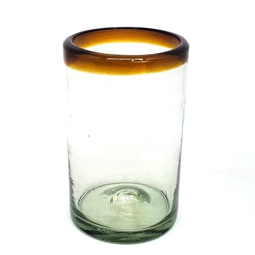 Amber Rim 14 oz Drinking Glasses (set of 6), Recycled Glass, Lead-free, Toxin-Free (Drinking) - style: 14 oz Drinking