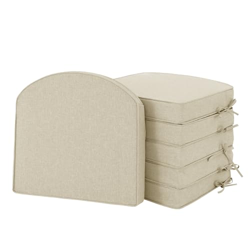 Outdoor Chair Cushions D Shaped, Set of 6, 17 x 16 Inch, Beige | Water Resistant, Fade Resistant, Patio Furniture Seat Chair Pads Replacement with Ties, Non-Slip Bottom, Removable Cover - color: Beige, size: 17" x 16" 6 Pack