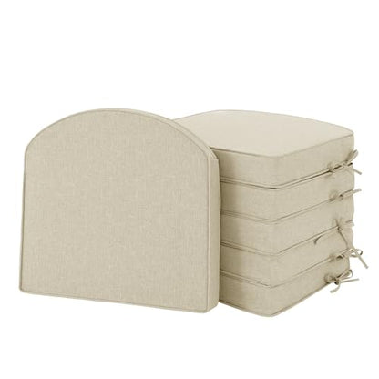 Outdoor Chair Cushions D Shaped, Set of 6, 17 x 16 Inch, Beige | Water Resistant, Fade Resistant, Patio Furniture Seat Chair Pads Replacement with Ties, Non-Slip Bottom, Removable Cover - color: Beige, size: 17" x 16" 6 Pack