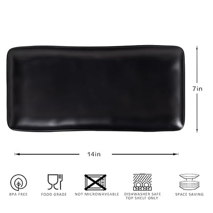 Melamine Rectangular Serving Platters and Trays set, set of 4,14” x 7” Matte Black Party Platter for Serving Food, Salad, Cheese and Fruits, Dishwasher Safe Trays/Platters for Entertaining - color: Black Rectangular Platter
