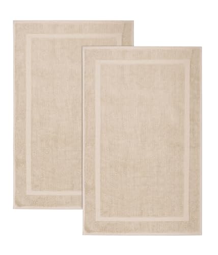 COTTON CRAFT Bath Mats - 2 Pack Step Out Tub Shower Floor Mat -21x30- Linen | Ultra Absorbent Plush 900 GSM Pure Cotton Banded Border Luxury Towel Rug - Not a Bathroom Rug - color: Linen, size: 2 Pack