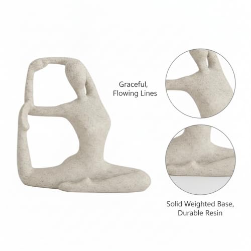 Modern Abstract Resin Human Figure Sculpture, Beige Minimalist Art Statue for Home Office Desk Shelf Decor - size: 8.66 x 3.94 x 11.02 in
