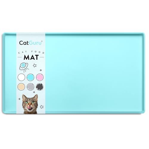 CatGuru Premium Cat Food Mat, Silicone Feeding Mat for Food and Water Bowls | Extra-high raised edge contains spills. Waterproof, non-slip 100% food-grade silicone protects floors/ Small, Aruba - color: Aruba, size: S: 19" x 11"