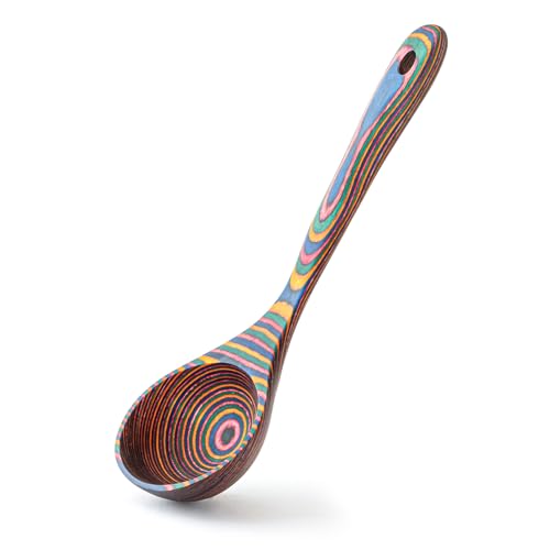 Gudamaye Pakkawood Rainbow Deep Soup Ladles,Pakkawood Ladle,10.6 inch Big Soup Ladle for Cooking,Deep Ladle Spoons,Wood Ladle, Wood Kitchen Utensils Set, Wooden Spoons for Cooking - style: 1 PC Rainbow Ladle