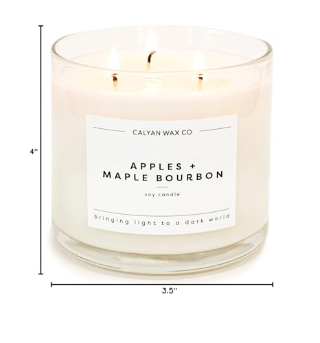 Apples & Maple Bourbon 3 Wick Scented Candle - 43 Hour Burn | Made in the USA Luxury Clean Soy Wax Candles - Long Lasting Large Glass Jar Candle for Home - 3 Wicks - 14.9oz - color: Apples + Maple Bourbon