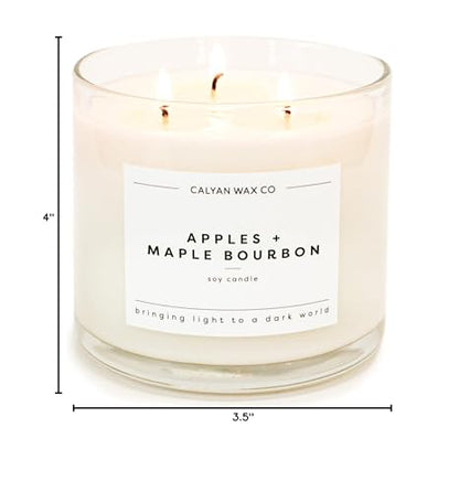 Apples & Maple Bourbon 3 Wick Scented Candle - 43 Hour Burn | Made in the USA Luxury Clean Soy Wax Candles - Long Lasting Large Glass Jar Candle for Home - 3 Wicks - 14.9oz - color: Apples + Maple Bourbon