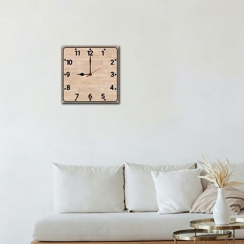 Wooden Square Wall Clock 10 Inch Minimalist Black Digital Clock Non-Ticking Battery Operated for Living Room Kitchen Bedroom Office Kids Room School - color: C1